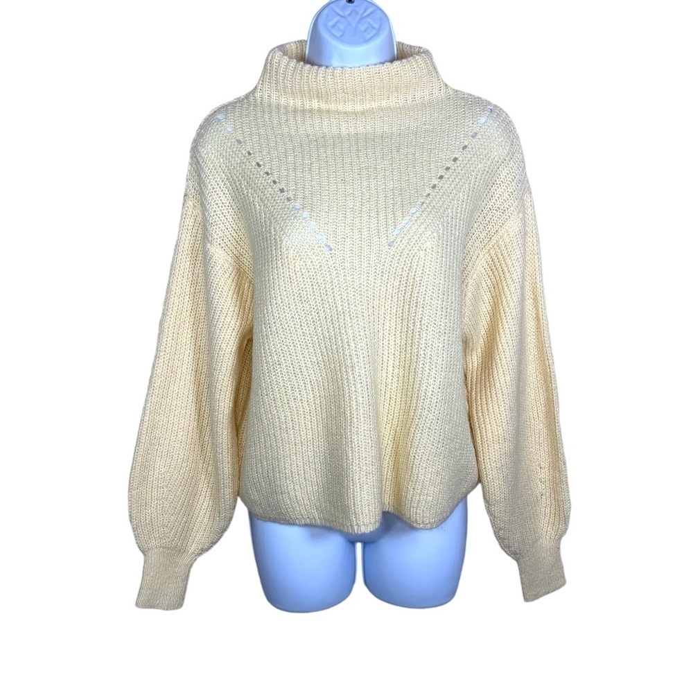 NEW Mi Ami Ivory Beige Sweater Long Sleeve Cropped Stretch Cozy Mock Neck